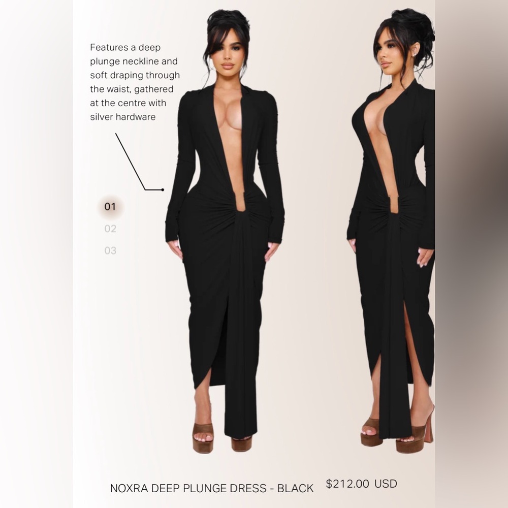 Noxra Deep Plunge Black Maxi Dress